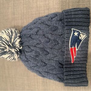 New England Patriots Blue Cable Knit Beanie with Logo